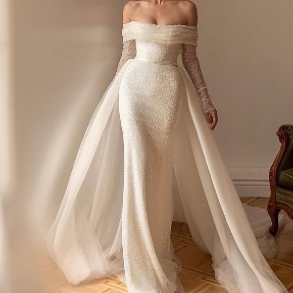 Eva Lendel Aretta Inspired Elegant Off-Shoulder White Sequin Dress size 4 - Picture 1 of 15